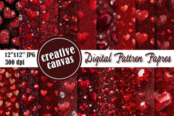 Download Red Glitter Hearts Digital Paper Bundle - Hearts digital paper Collection