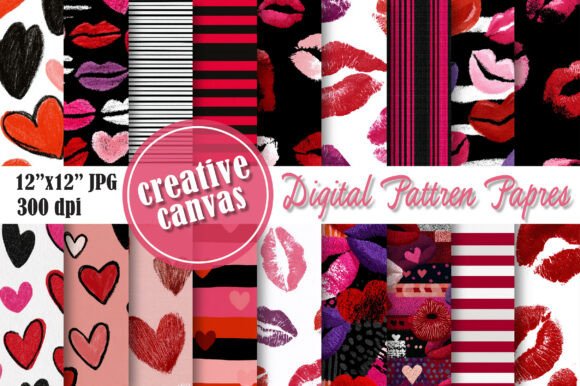 Download Valentine Lips &amp; Hearts Digital Paper - Hearts digital paper Collection