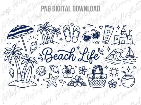 Download Hand Drawn Summer Beach Life Doodles PNG - Doodles Collection