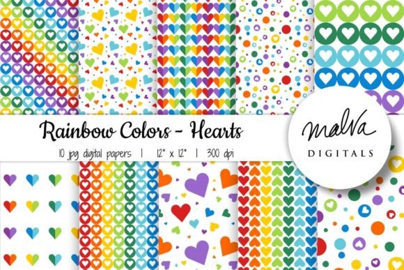Download Rainbow Hearts Digital Paper Pack - Hearts digital paper Collection